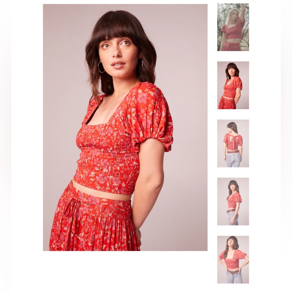 Band of the Free Crimson Floral Smocked Top